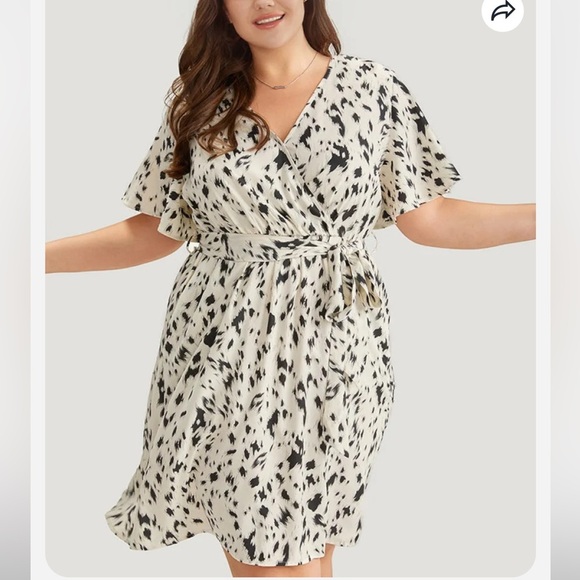 BloomChic Plus Size Leopard Print Belted Wrap Pocket Ruffle Sleeve Dress - Picture 3 of 4